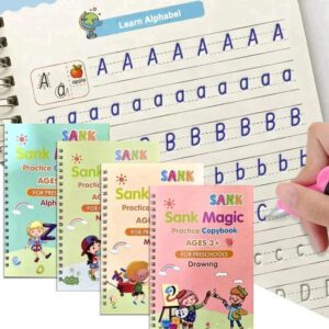 SANK Montessori Reusable Magic Book 4Magic Books + 1Magic Pen + 10Refills + 1Grip Children's...