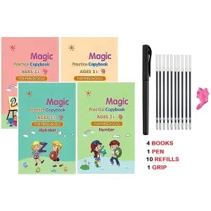SANK Montessori Reusable Magic Book 4Magic Books + 1Magic Pen + 10Refills + 1Grip Children's...