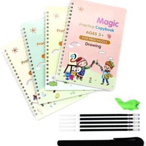 SANK Montessori Reusable Magic Book 4Magic Books + 1Magic Pen + 10Refills + 1Grip Children's...