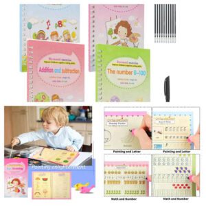 SANK Montessori Reusable Magic Book 4Magic Books + 1Magic Pen + 10Refills + 1Grip Children's...