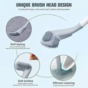 Golf Silicone Toilet Brushes With Holder Set Long Handled Toilet Cleaning Brush