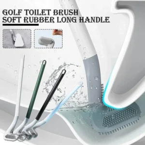 Golf Silicone Toilet Brushes With Holder Set Long Handled Toilet Cleaning Brush